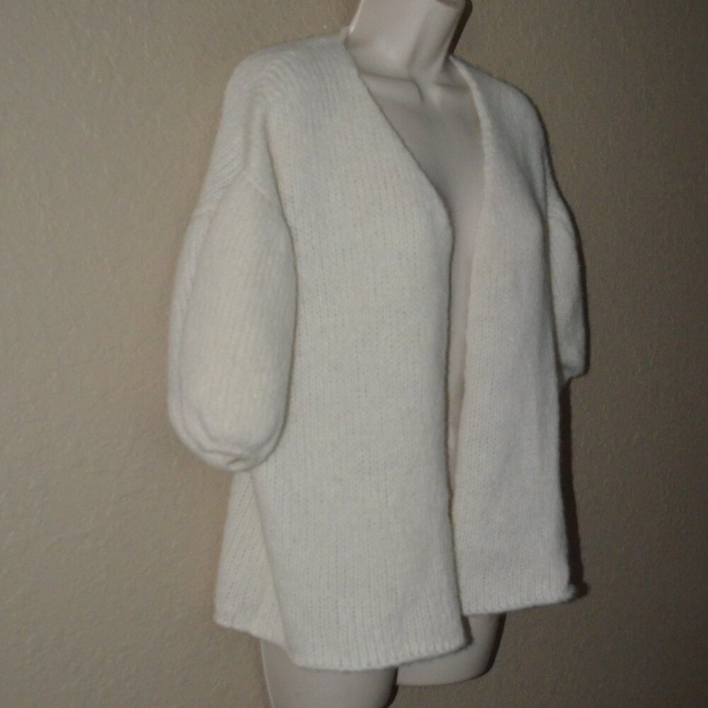 NWOT XS Louiza Babouryan Ivory Cashmere Open Front Puff Sleeve Cardigan Sweater - Picture 3 of 6